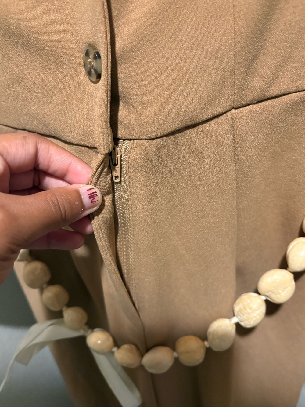 Women Long Sleeve Camel jumpsuit with Tailored Collar and optional belt size xs - Picture 8 of 11